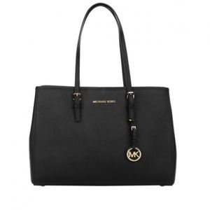MK Jet Set Travel Large EW Tote Black Saffiano